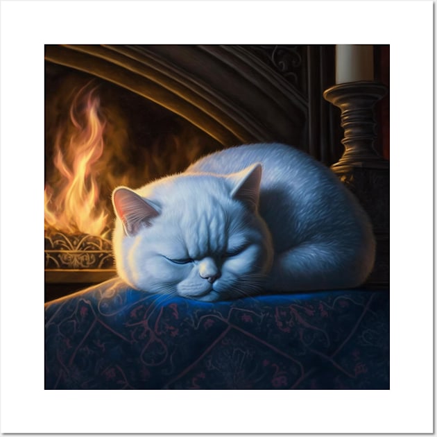 Sleepy White British Shorthair Wall Art by Enchanted Reverie